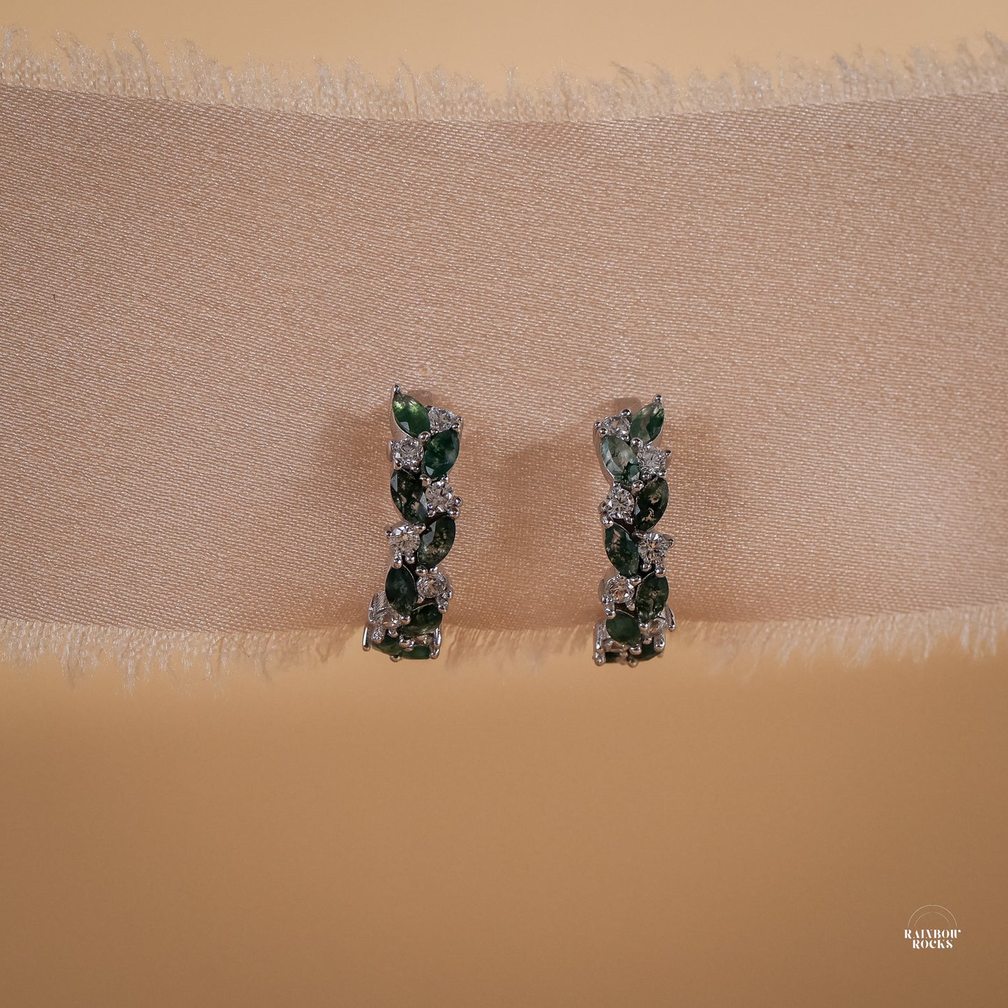 Vine Natural Moss Agate Leaf Necklace Sterling Silver