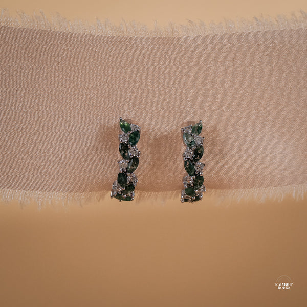 Vine Natural Moss Agate Hoop Earrings Sterling Silver - Rainbow Rocks Jewellery