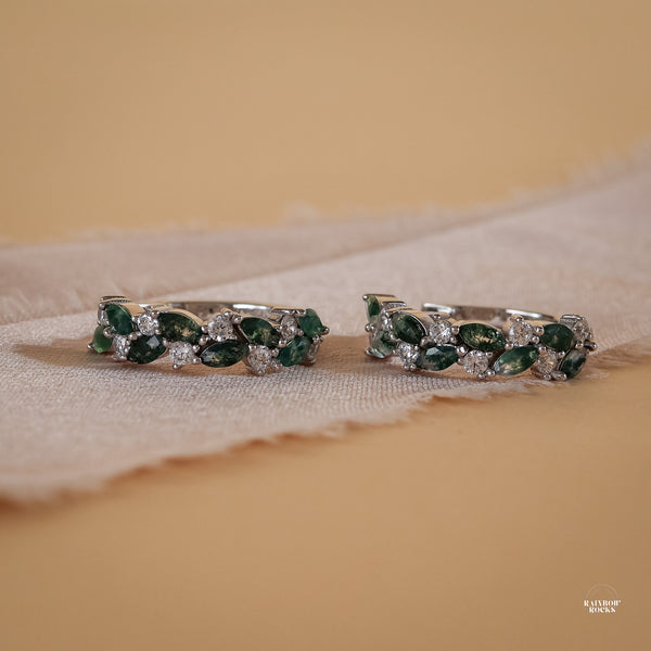 Vine Natural Moss Agate Hoop Earrings Sterling Silver - Rainbow Rocks Jewellery