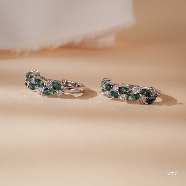 Vine Natural Moss Agate Hoop Earrings Sterling Silver - Rainbow Rocks Jewellery