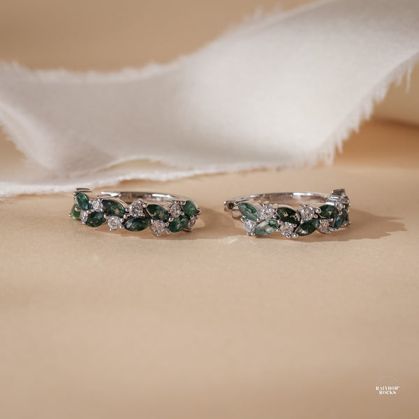 Vine Natural Moss Agate Hoop Earrings Sterling Silver - Rainbow Rocks Jewellery