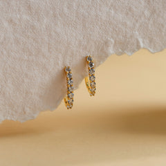 Carina CZ J-hoop earrings, 18K gold plated sterling silver, main product photo - Rainbow Rocks