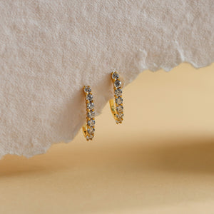 Carina CZ J-hoop earrings, 18K gold plated sterling silver, main product photo - Rainbow Rocks