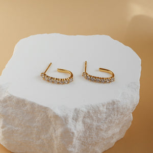 Carina small gold CZ hoop earrings, alternate angle - Rainbow Rocks