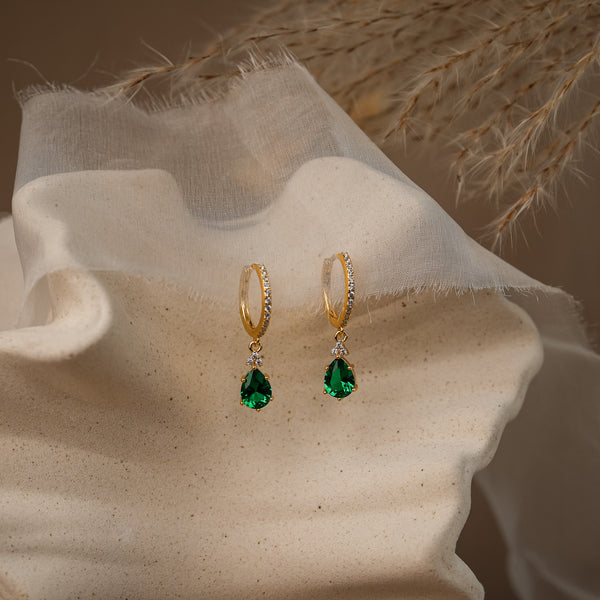 Layla Emerald CZ Hoop Earrings - Rainbow Rocks Jewellery