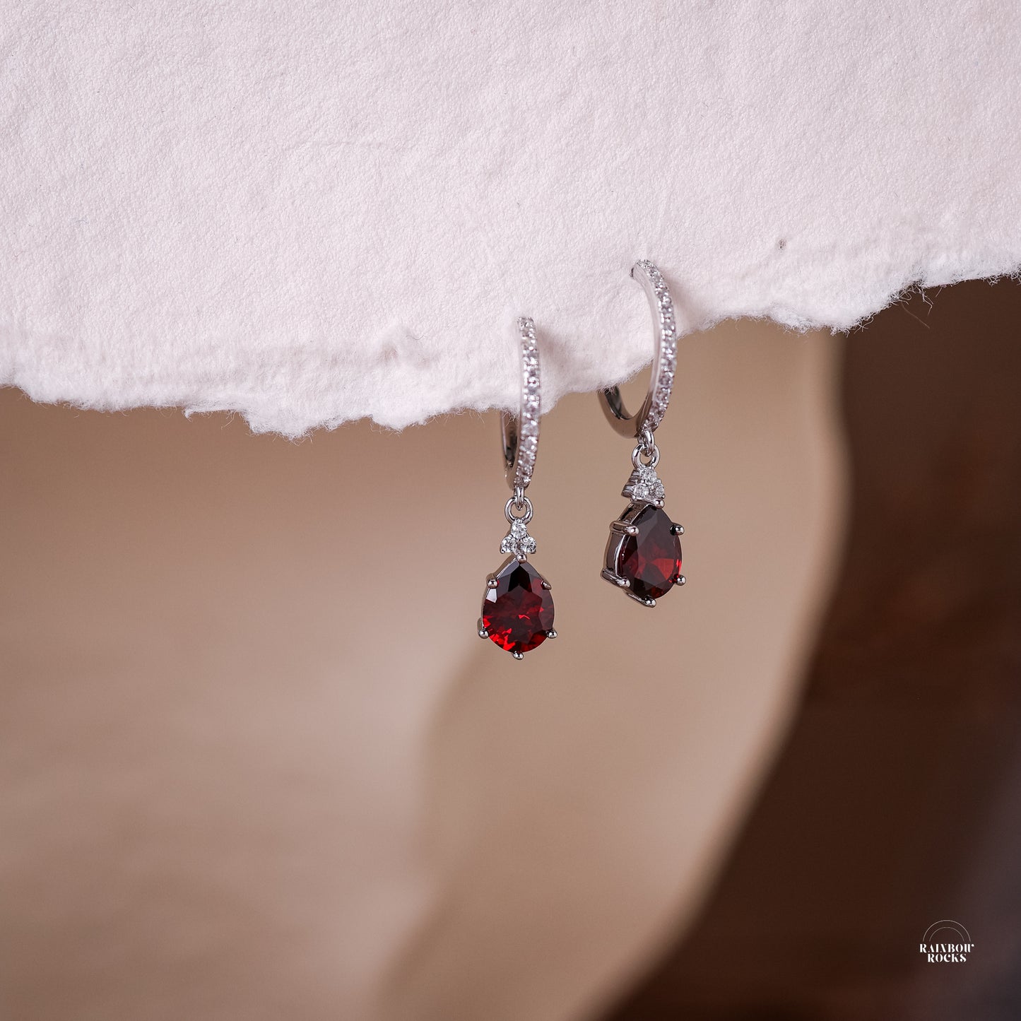 Layla Garnet Birthstone Hoop Earrings 14K Gold Vermeil