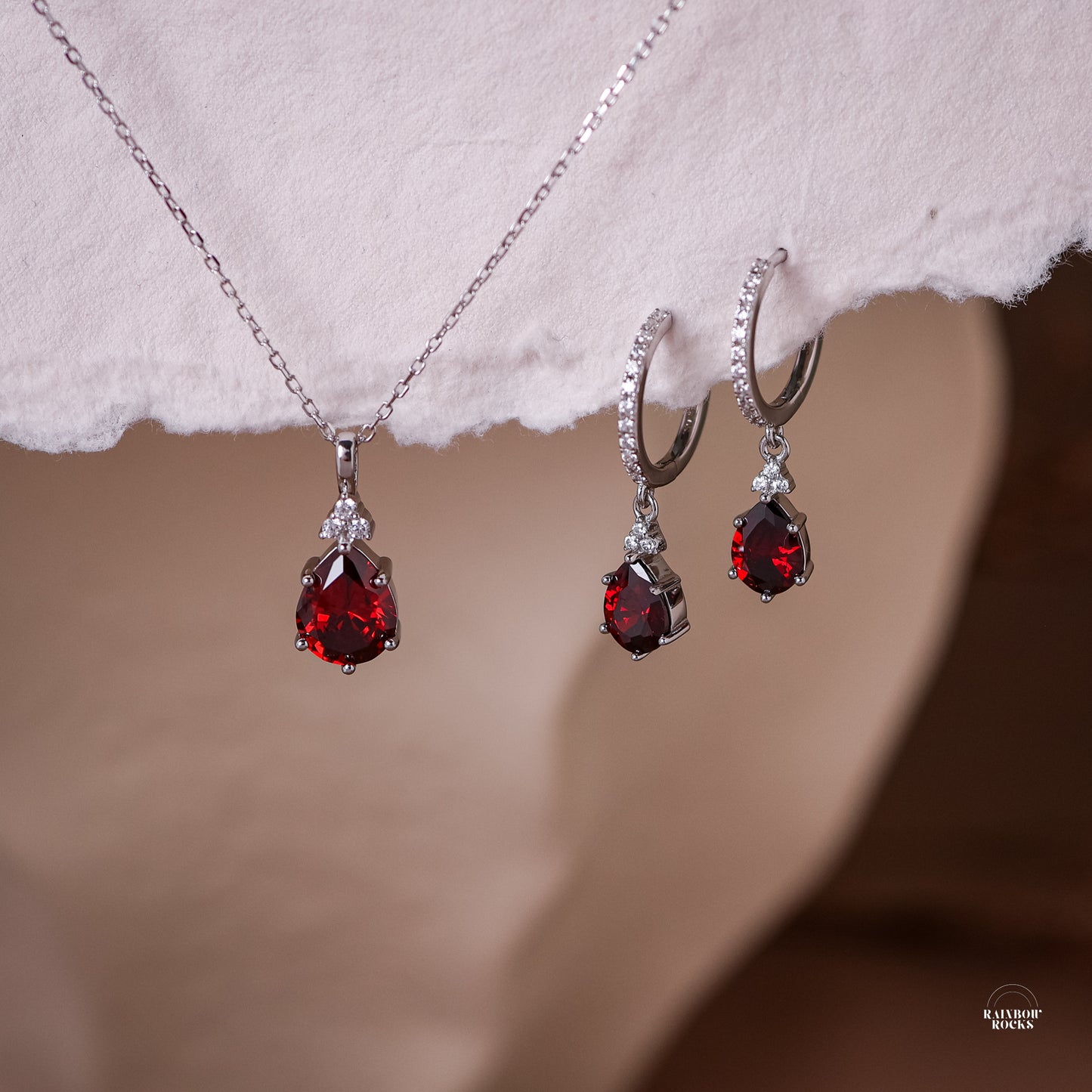 Layla Garnet Birthstone Hoop Earrings 14K Gold Vermeil