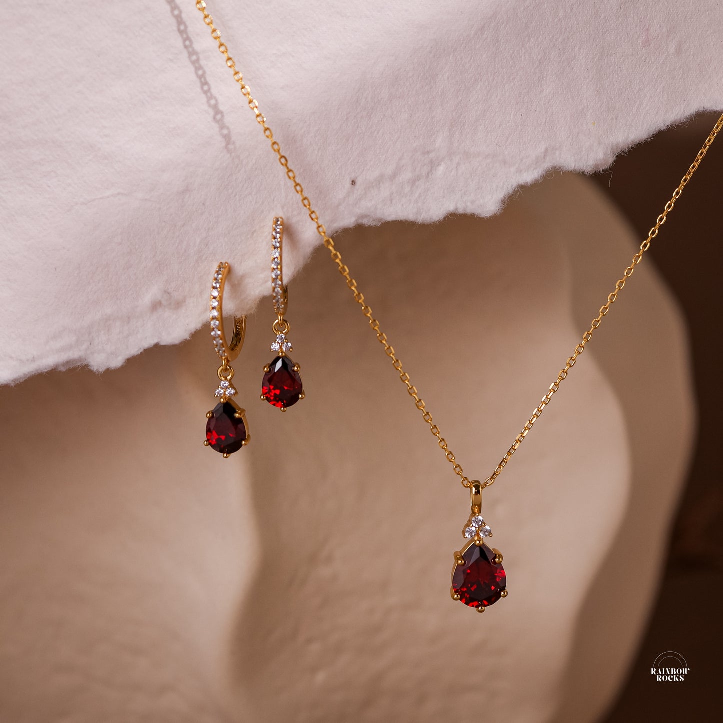 Layla Garnet Birthstone Hoop Earrings 14K Gold Vermeil