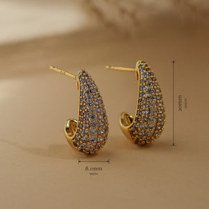 Adara teardrop hoop earrings size guide: 20mm long, 8.1mm wide - Rainbow Rocks