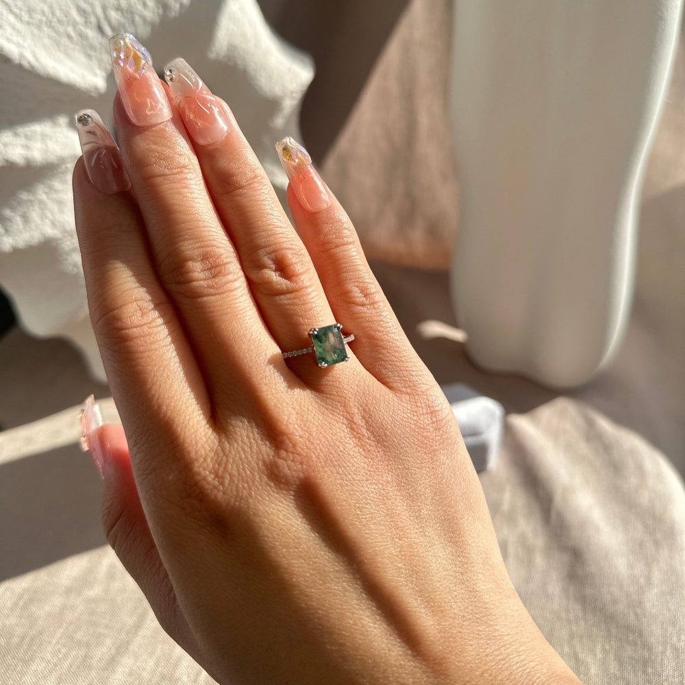 Maeve Natural Moss Agate Sterling Silver Ring - Rainbow Rocks Jewellery