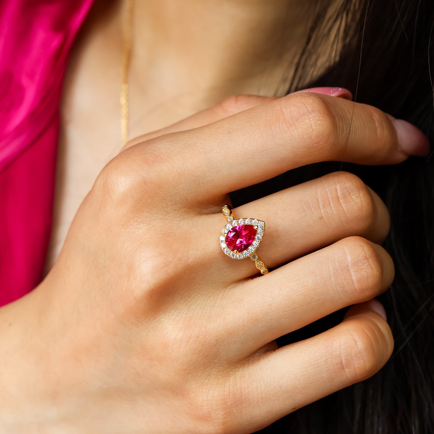 Evelyn Genuine Ruby Pear Cut Ring 14K Gold Vermeil