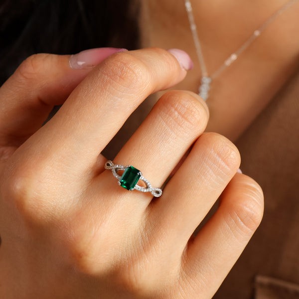 Lara Genuine Emerald Intertwined Ring (Gold/Silver) - Rainbow Rocks Jewellery
