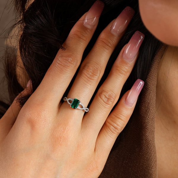 Lara Genuine Emerald Intertwined Ring (Gold/Silver) - Rainbow Rocks Jewellery