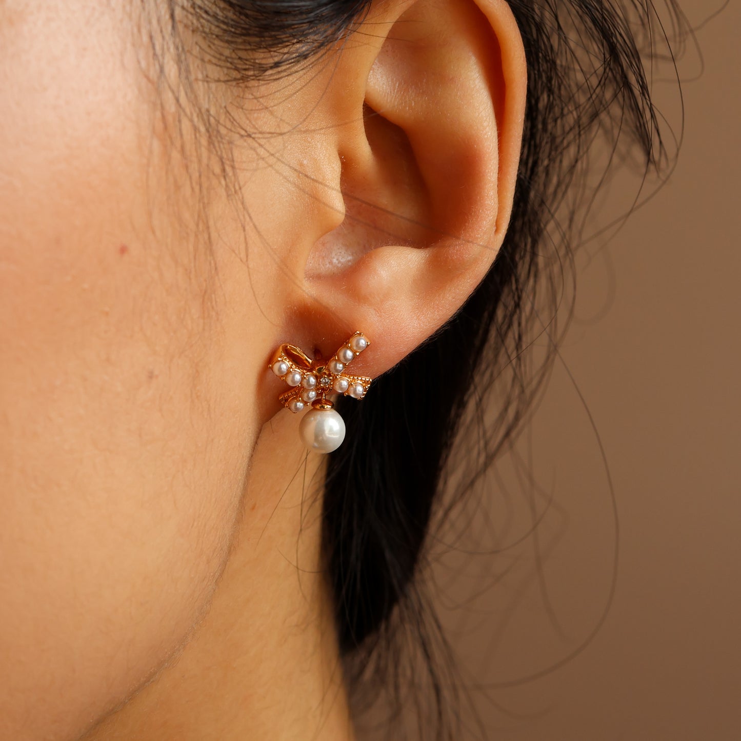 Bow Pearl Earrings 14K Gold Vermeil