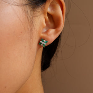 Eliza Clover Genuine Emerald Earrings 14K Gold Vermeil - Rainbow Rocks Jewellery