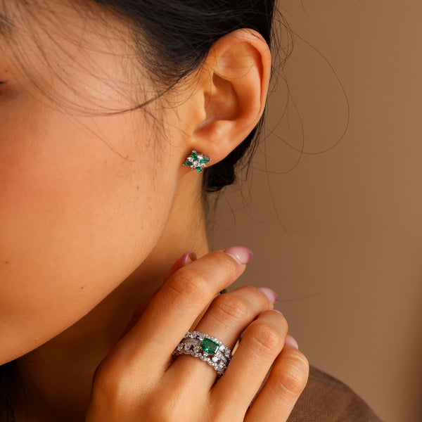 Eliza Clover Genuine Emerald Earrings 14K Gold Vermeil - Rainbow Rocks Jewellery