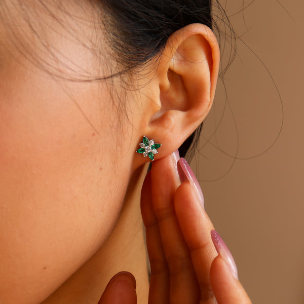 Eliza Clover Genuine Emerald Earrings 14K Gold Vermeil - Rainbow Rocks Jewellery