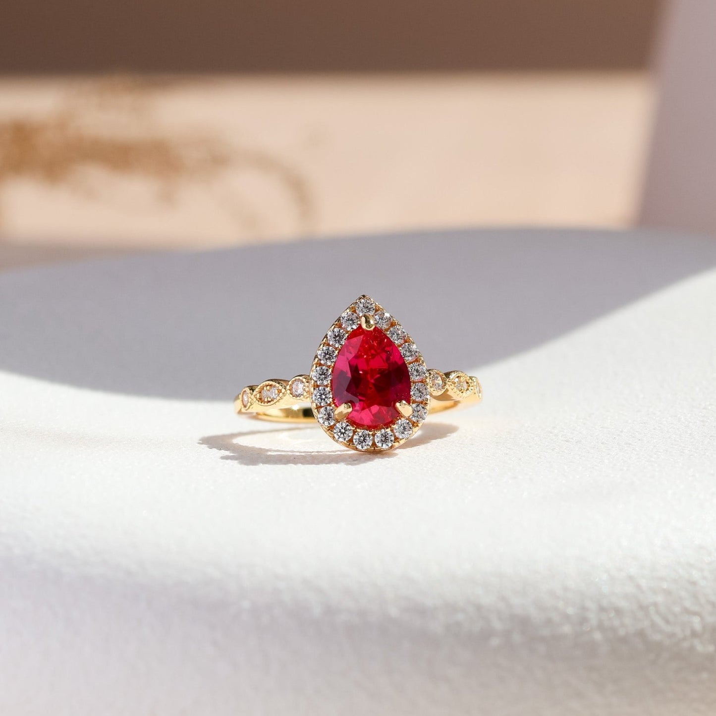 Evelyn Genuine Ruby Pear Cut Ring 14K Gold Vermeil