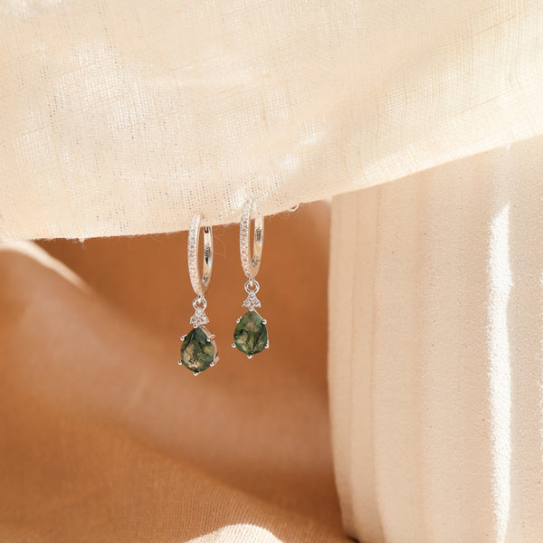 Layla Moss Agate Hoop Earrings Gold/Silver - Rainbow Rocks Jewellery