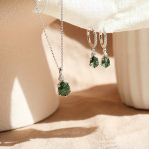 Layla Moss Agate Hoop Earrings Gold/Silver - Rainbow Rocks Jewellery