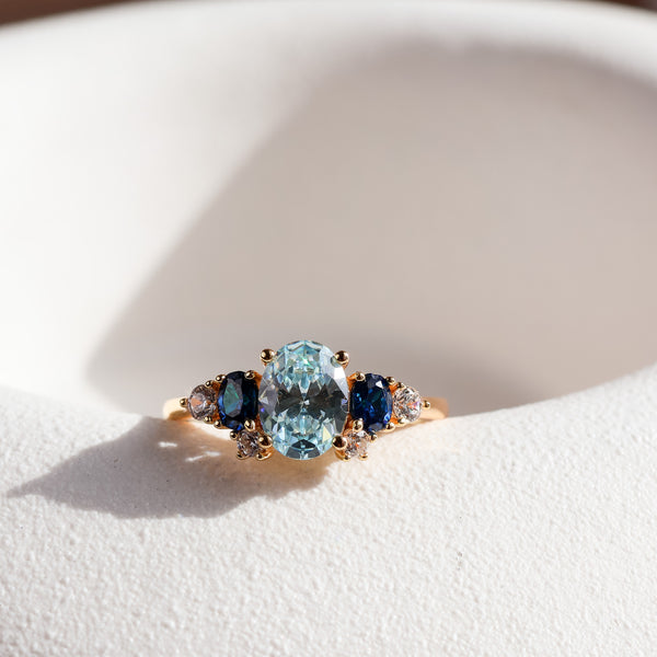 Olivia Aquamarine Ring 14K Gold Vermeil - Rainbow Rocks Jewellery