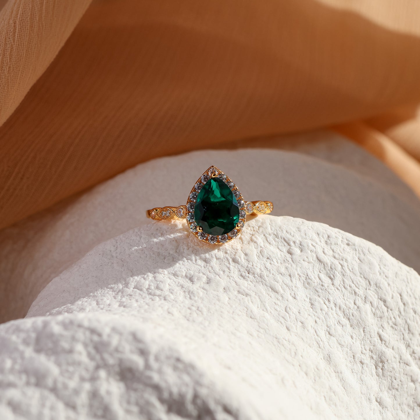 Evelyn Genuine Emerald Pear Cut Ring 14K Gold Vermeil