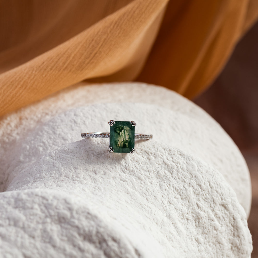 Maeve Natural Moss Agate Sterling Silver Ring - Rainbow Rocks Jewellery