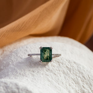 Maeve Natural Moss Agate Sterling Silver Ring - Rainbow Rocks Jewellery