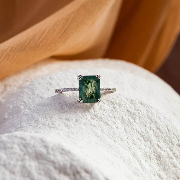 Maeve Natural Moss Agate Sterling Silver Ring - Rainbow Rocks Jewellery