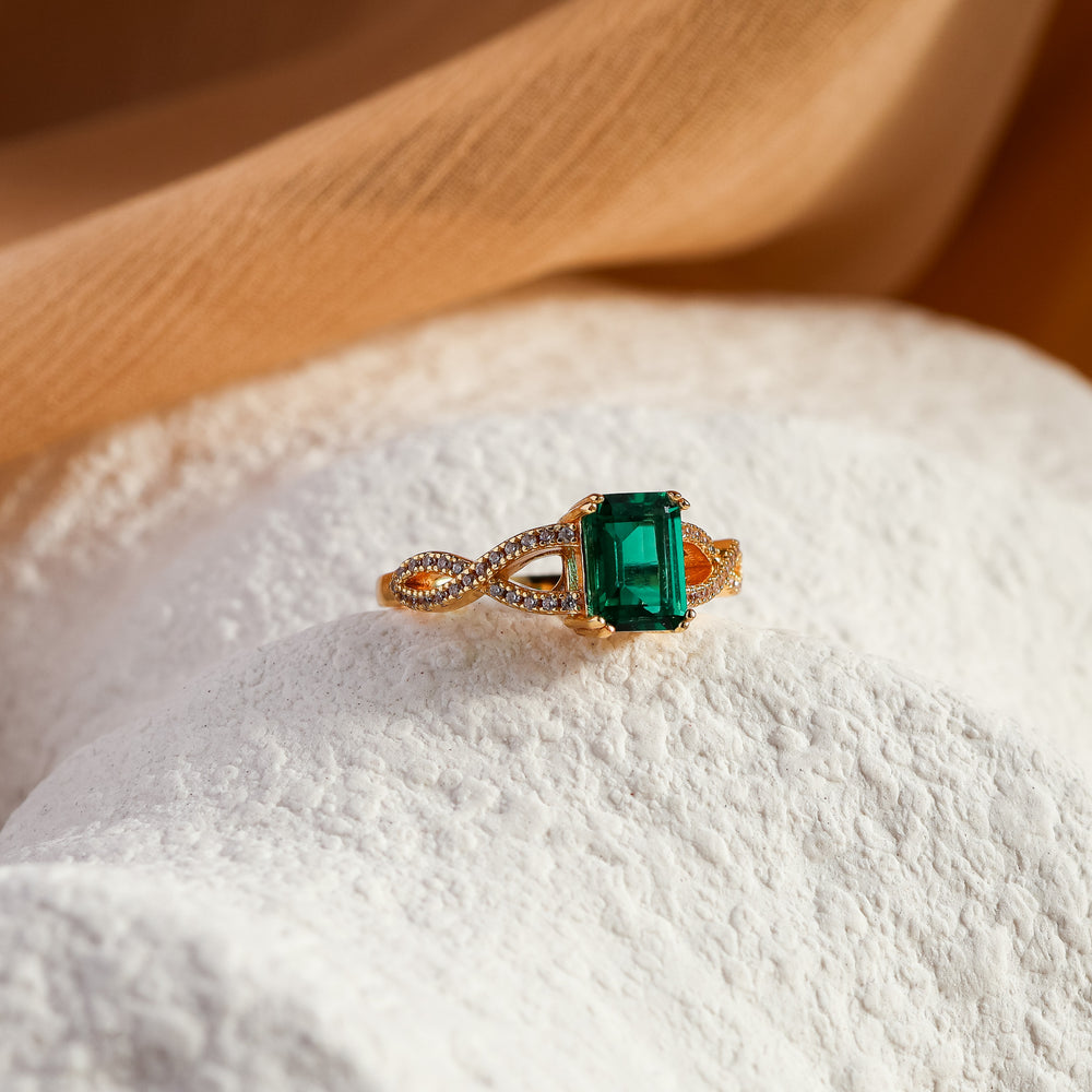 Lara Genuine Emerald Intertwined Ring (Gold/Silver) - Rainbow Rocks Jewellery