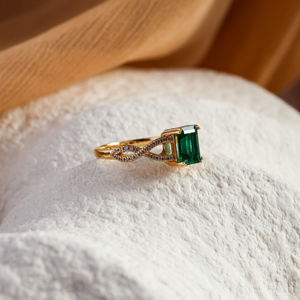 Lara Genuine Emerald Intertwined Ring (Gold/Silver) - Rainbow Rocks Jewellery