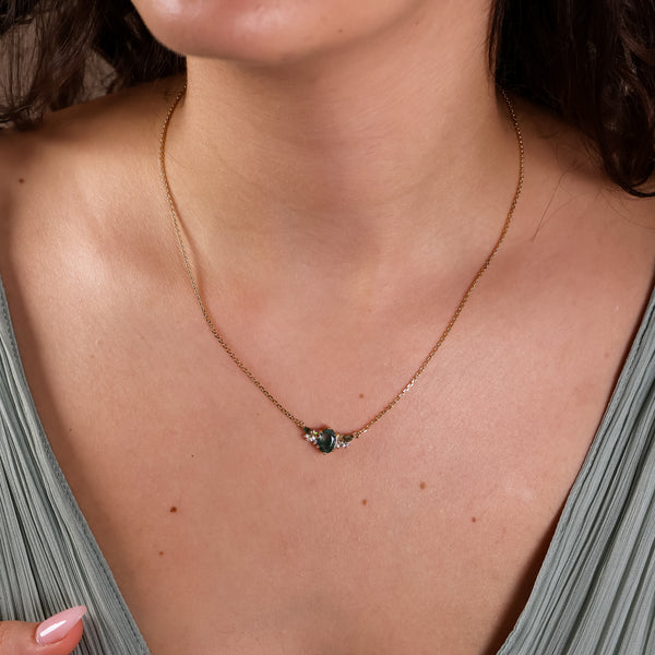 Clara Natural Moss Agate Necklace 14K Gold Vermeil - Rainbow Rocks Jewellery