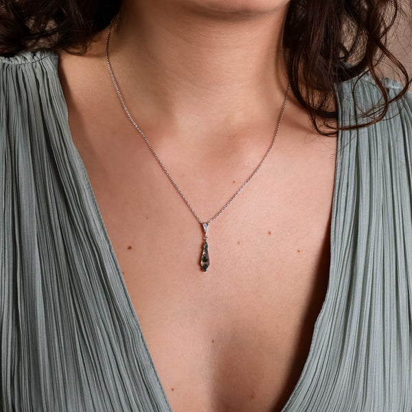 Moss Agate Silver Necklace Art Deco - Rainbow Rocks Jewellery