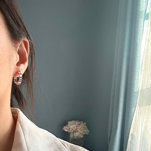 Rainbow Hoop Earrings - 14K Gold Vermeil - Rainbow Rocks Jewellery