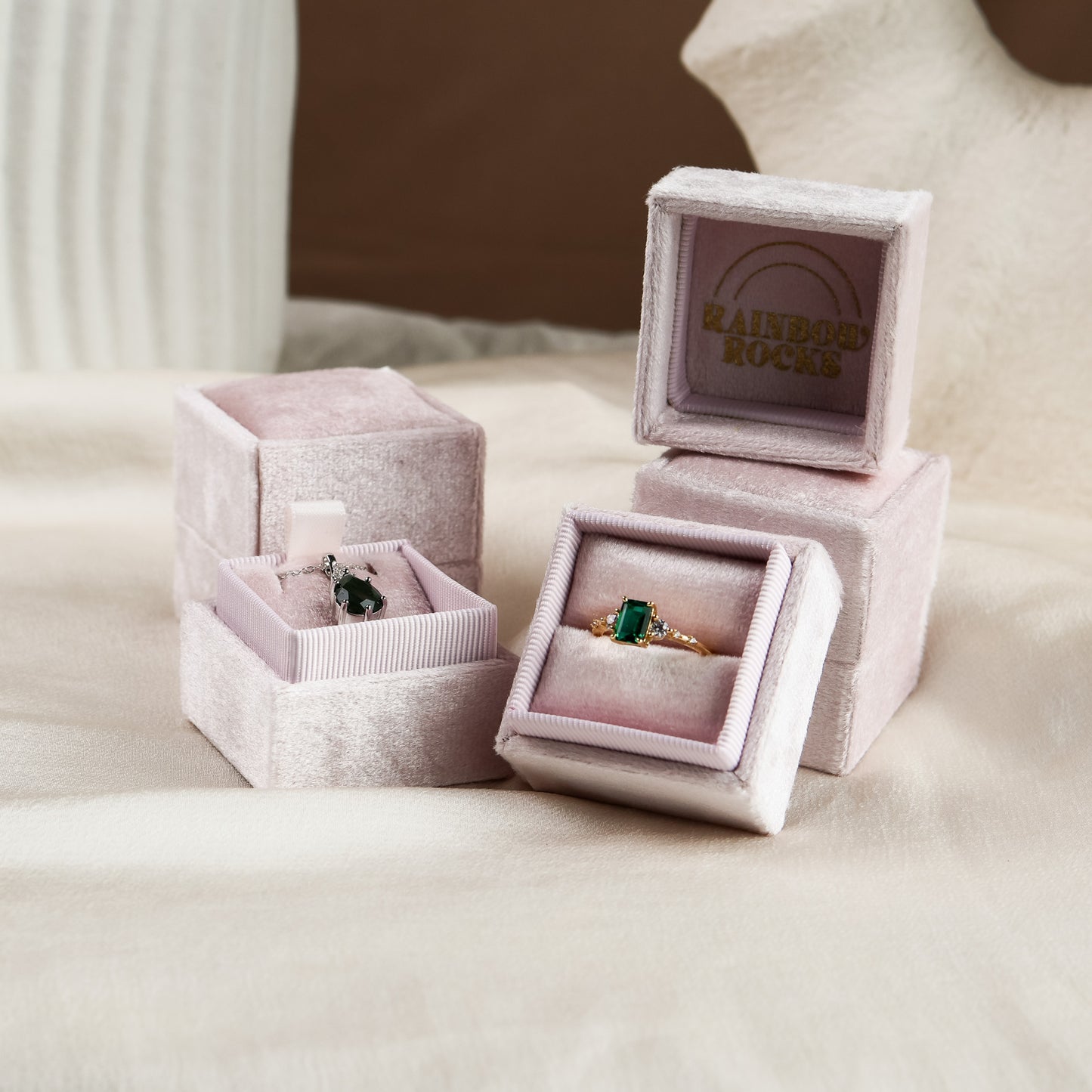 Luxury Velvet Ring Box Blush Pink