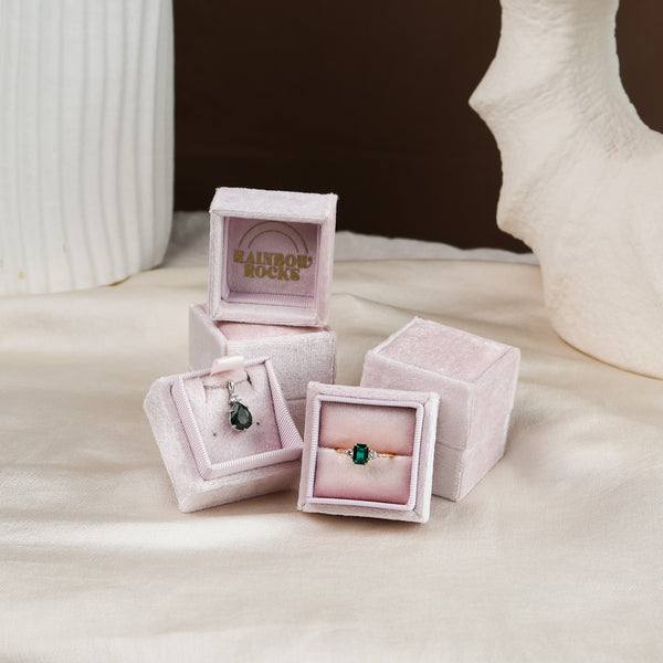 Luxury Velvet Ring Box Blush Pink - Rainbow Rocks Jewellery