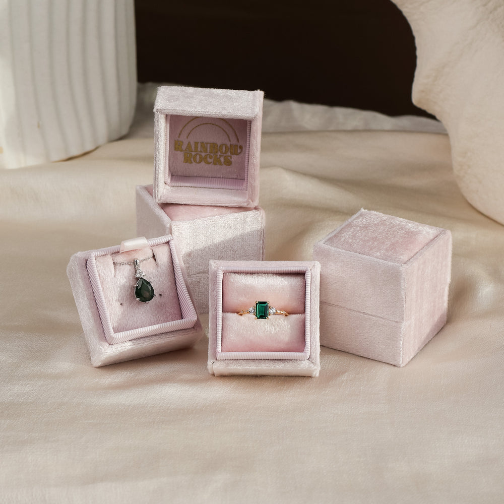 Luxury Velvet Ring Box Blush Pink - Rainbow Rocks Jewellery
