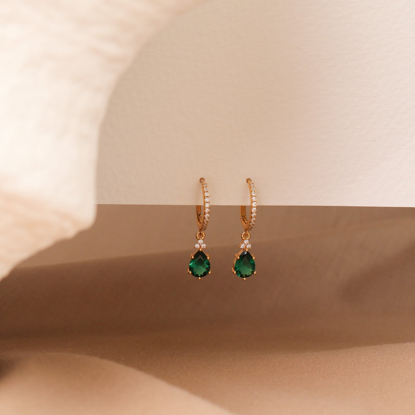 Layla Emerald Green Hoop Earrings 14K Gold Vermeil