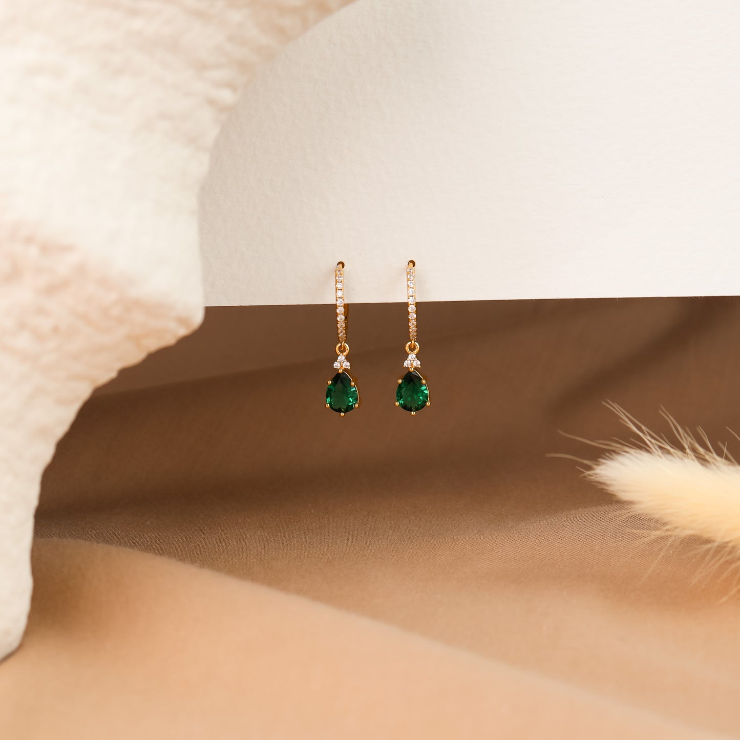 Layla Emerald Green Hoop Earrings 14K Gold Vermeil