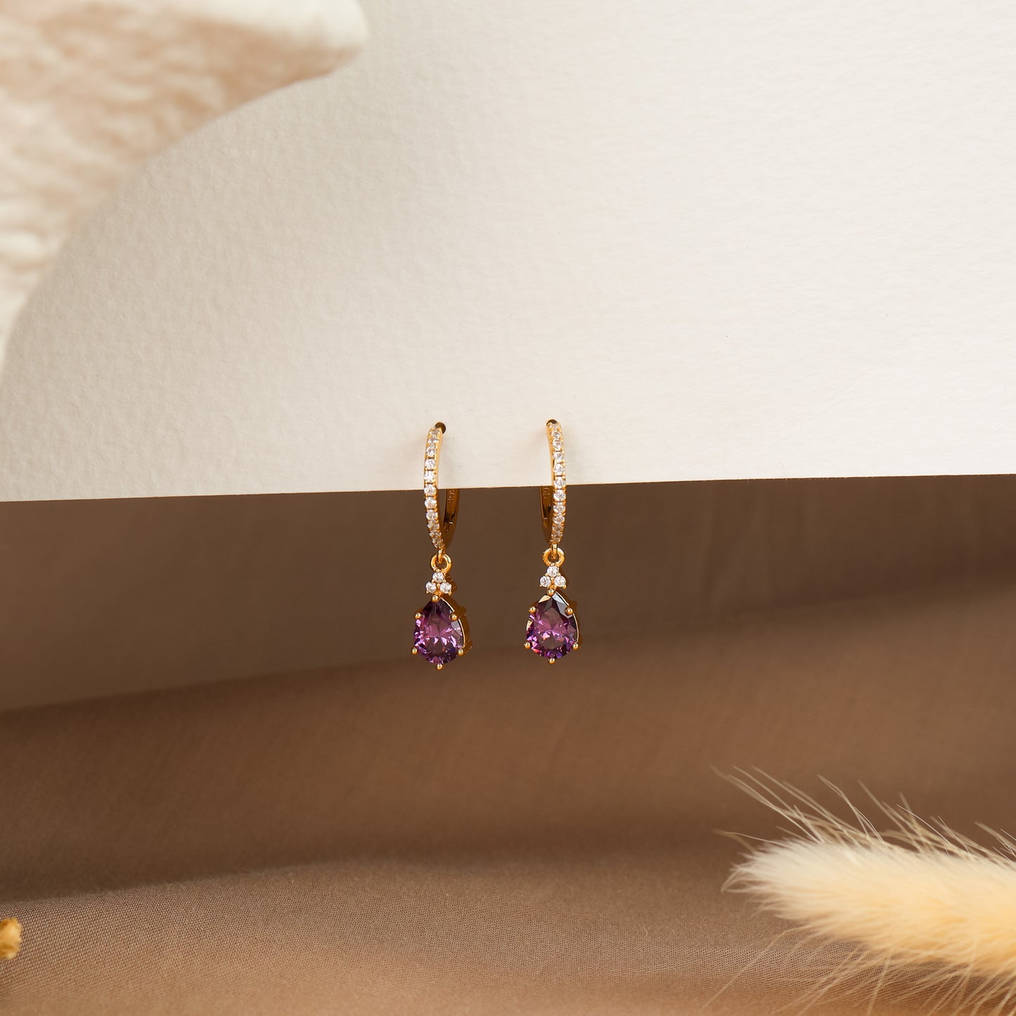 Amethyst Hoop Earrings 14K Gold Vermeil