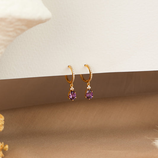 Amethyst Hoop Earrings 14K Gold Vermeil