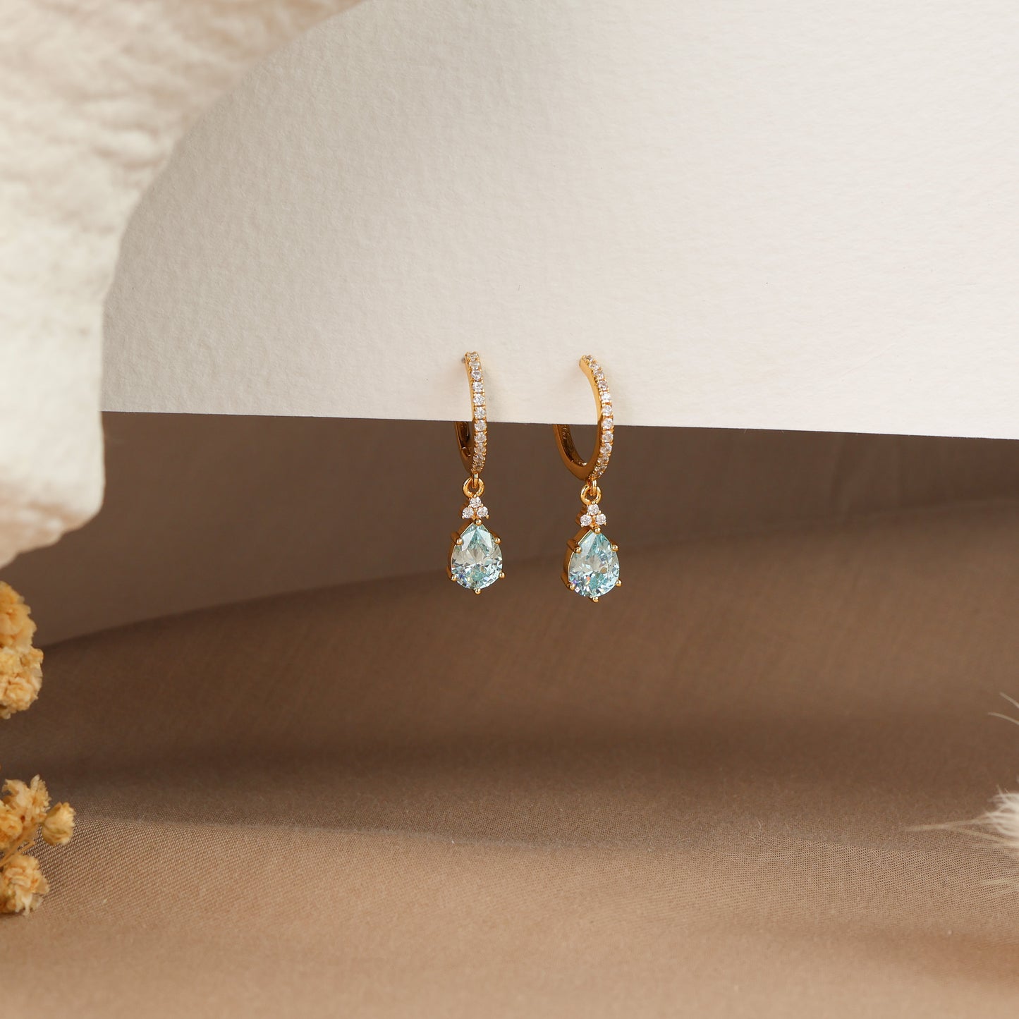 Layla Aquamarine Hoop Earrings 14K Gold Vermeil