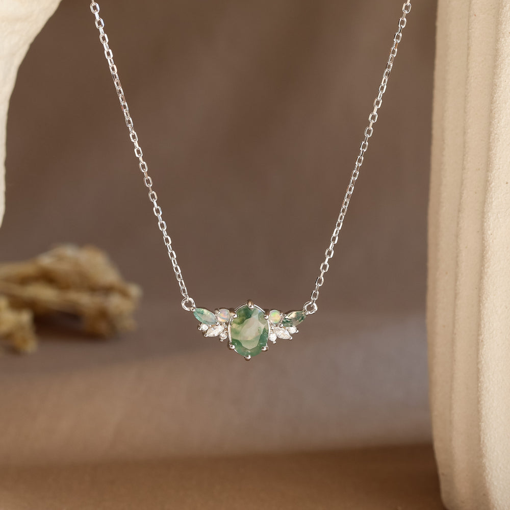 Clara Natural Moss Agate Necklace 14K Gold Vermeil - Rainbow Rocks Jewellery