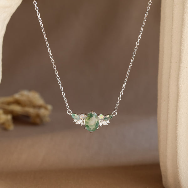 Clara Natural Moss Agate Necklace 14K Gold Vermeil - Rainbow Rocks Jewellery