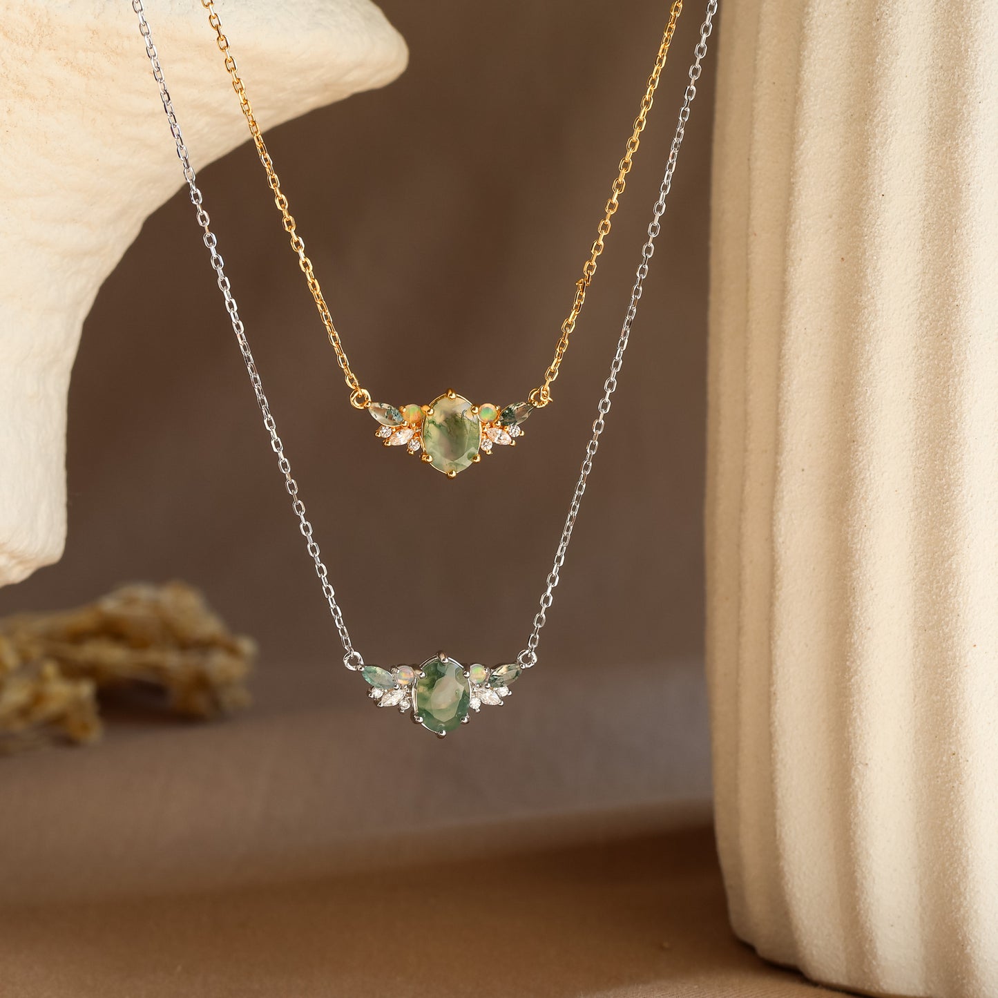 Clara Natural Moss Agate Necklace 14K Gold Vermeil