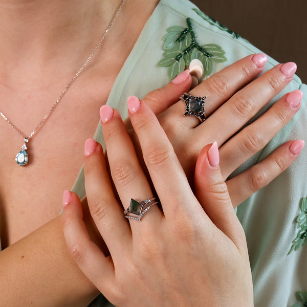 Liora Natural Moss Agate Ring Set of 3 - Rainbow Rocks Jewellery