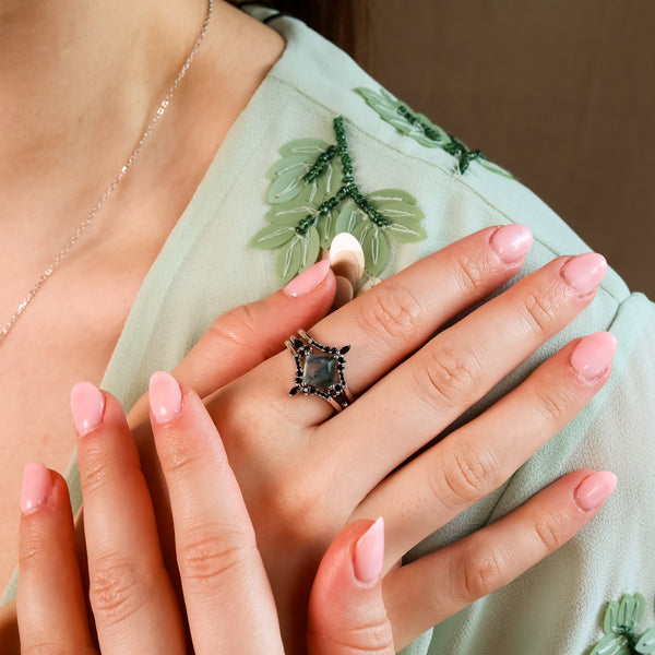 Liora Natural Moss Agate Ring Set of 3 - Rainbow Rocks Jewellery