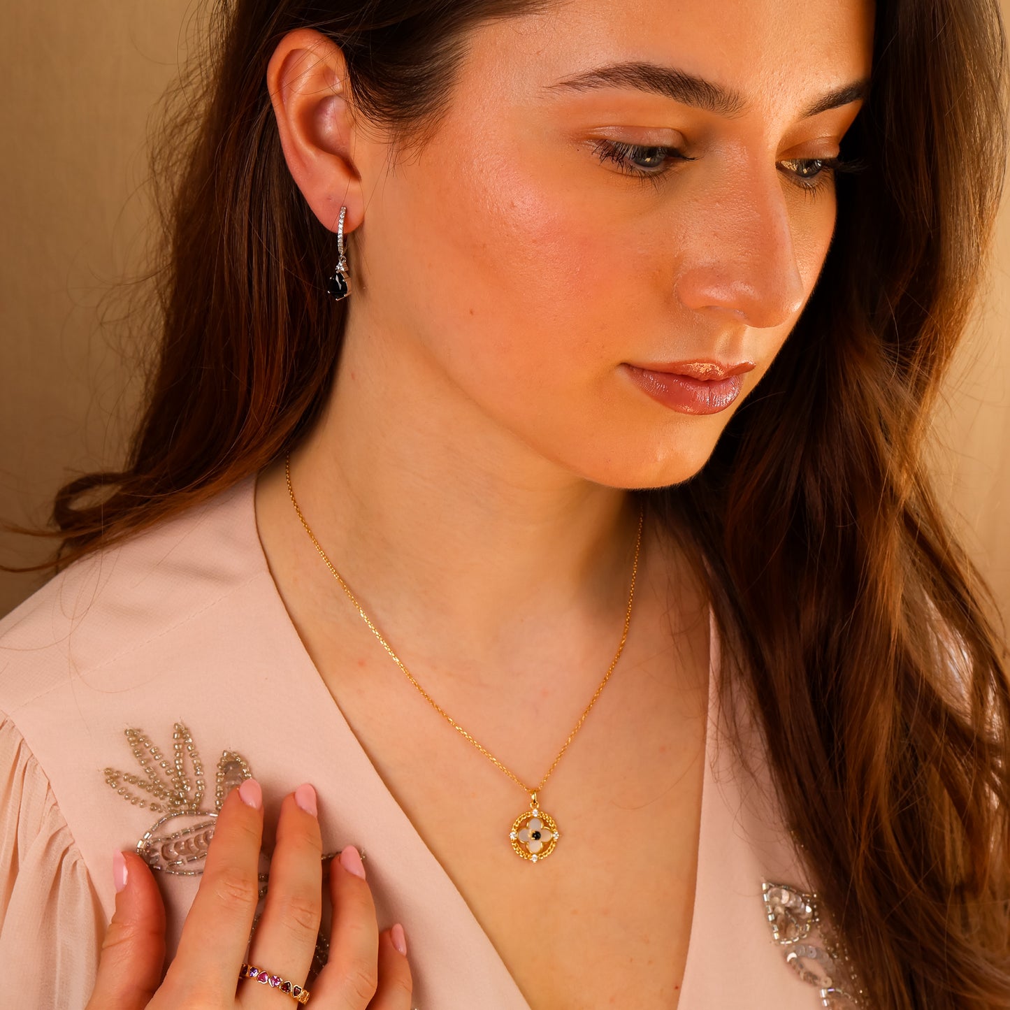 Layla Natural Black Onyx Hoop Earrings 14K Gold Vermeil / Sterling Silver