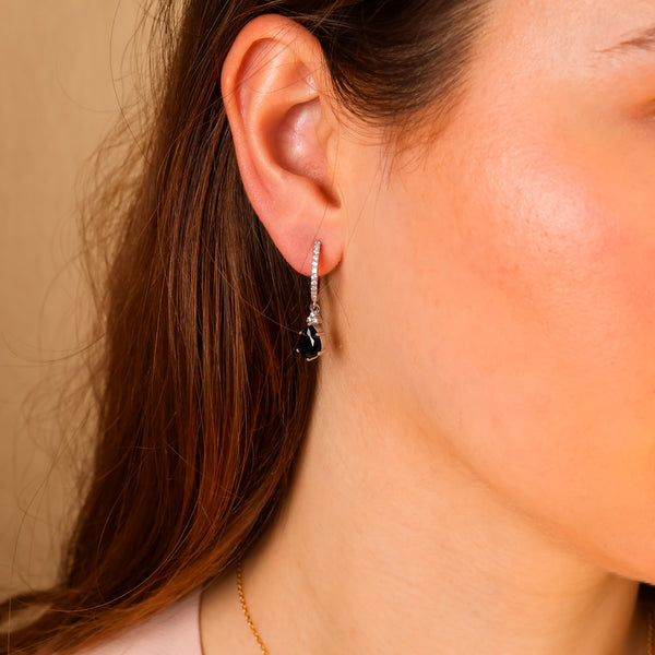 Layla Natural Black Onyx Hoop Earrings 14K Gold Vermeil / Sterling Silver - Rainbow Rocks Jewellery