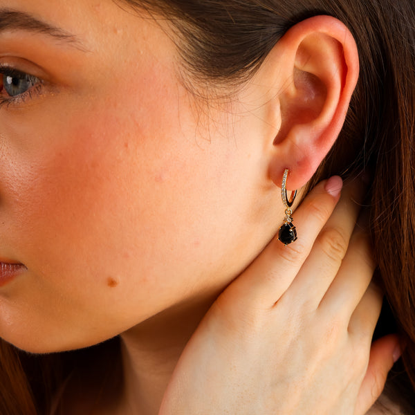 Layla Natural Black Onyx Hoop Earrings 14K Gold Vermeil / Sterling Silver - Rainbow Rocks Jewellery